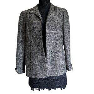 Vintage black tan linen wool tweed open wrap padded shoulder Blazer jack…